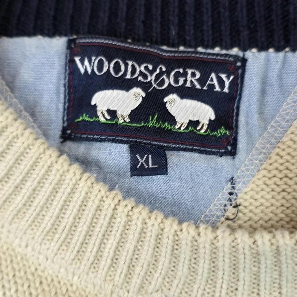 Woods & Gray Sweater Mens Extra Large Beige Crest Embroidered Cotton Pullover XL - Picture 5 of 16